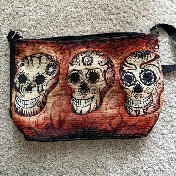 Sugar Skull Canvas Crossbody Bag NWOT - Picture 3 of 10
